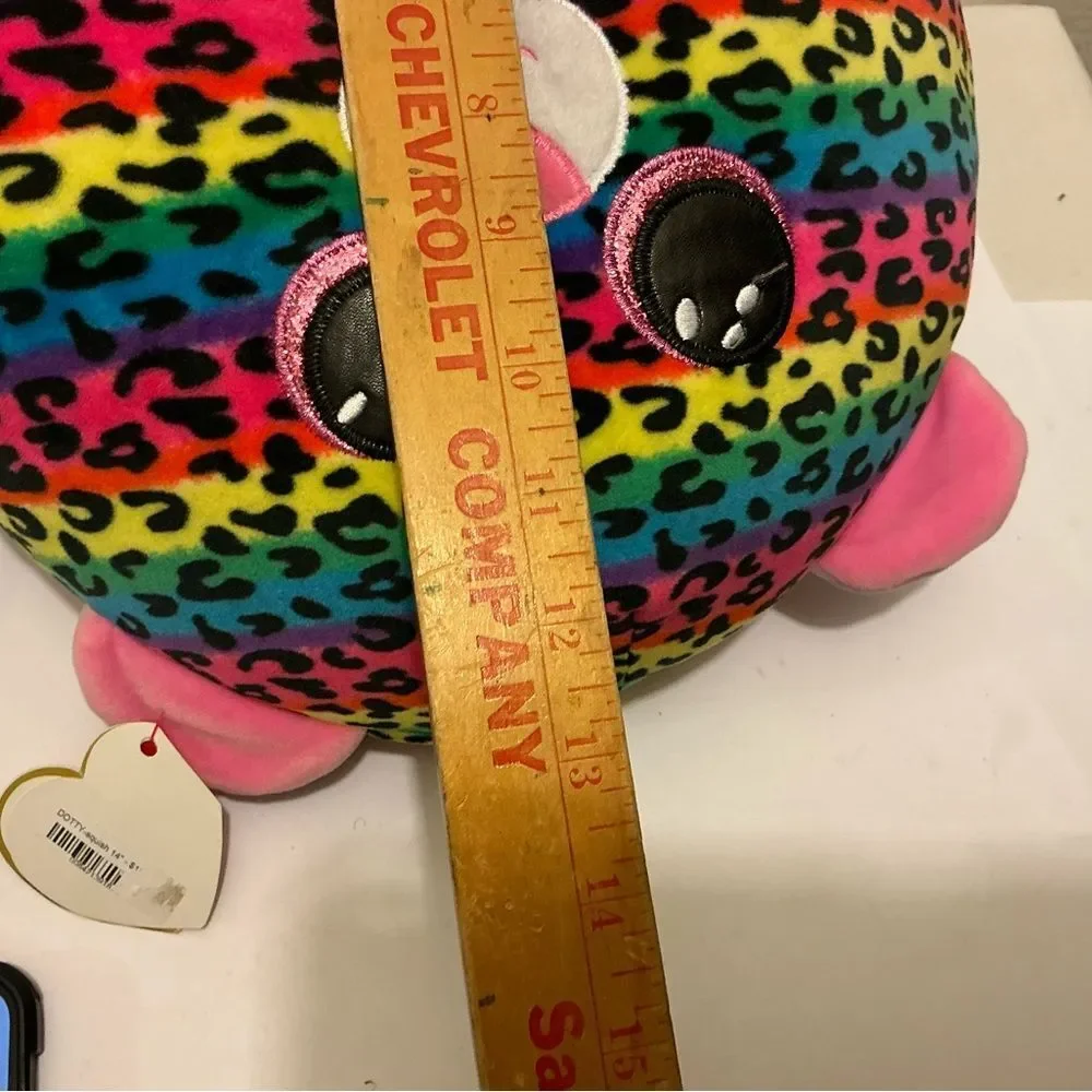 Ty Multicolor Dotty Leopard Print Plush with Pink Ears 14”